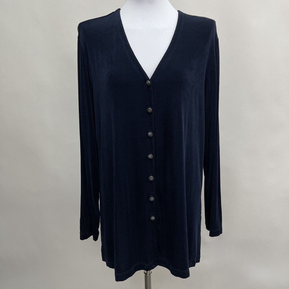 Chico's Travelers Women's Top Size 3 X-Large 16 Navy Blue Button Front